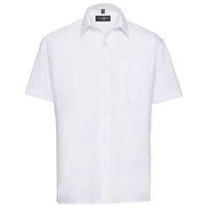 Russell Collection Mens Poplin Easy-Care Short-Sleeved Shirt / White